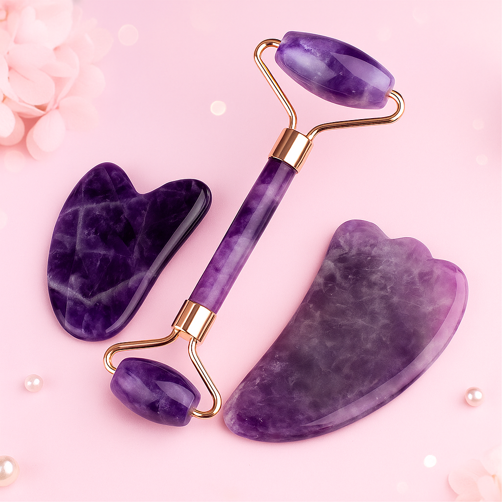Amethyst Wellness-Set – Gesichtsmassage-Roller