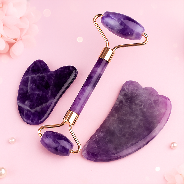 Amethyst Wellness-Set – Gesichtsmassage-Roller