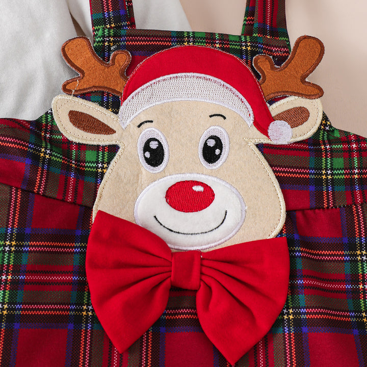 Baby Girl Autumn Long-sleeve Blouse Check Overall Dress Hair Band 3-piece Set